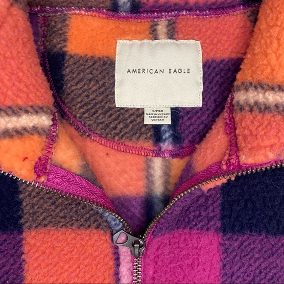 SOLD American Eagle plaid Sherpa half zip small - Picture 5 of 9
